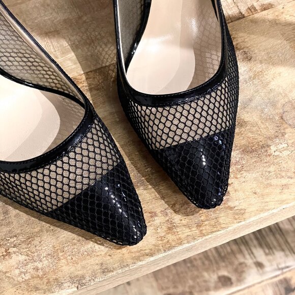 Jimmy Choo Black Patent Romy Mesh 100 Pumps - Picture 10 of 11